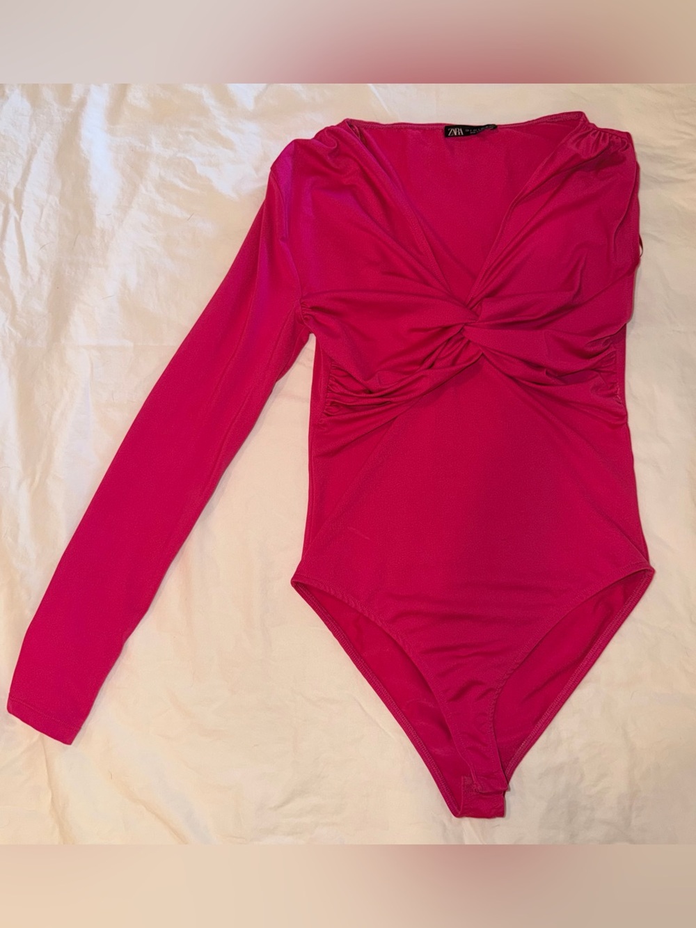 Zara Kids Long-Sleeve Twist-Front One-Piece Bodysuit - Fuchsia